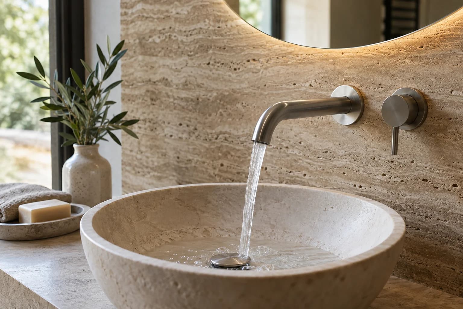 Rubinetteria e lavabo in pietra, immagine illustrativa